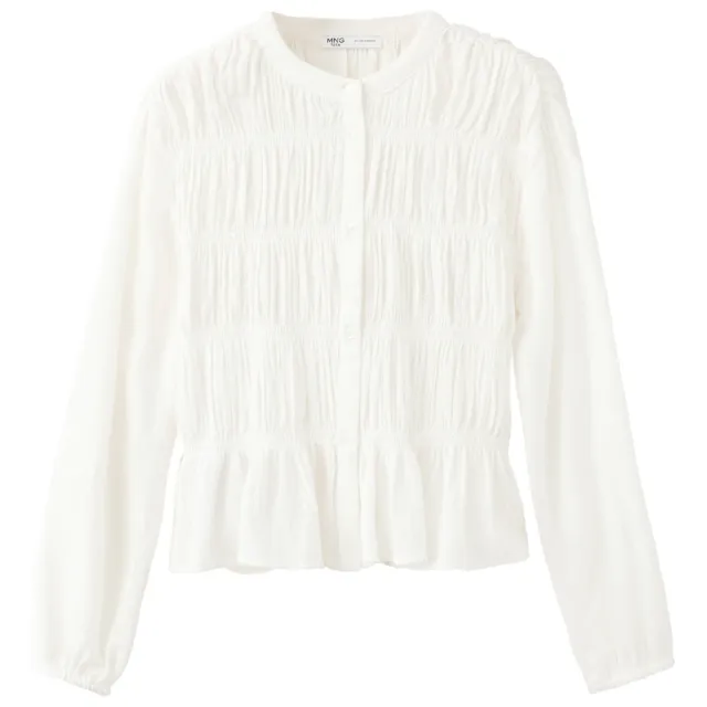 Mango blouse met smockwerk wit, foto 2