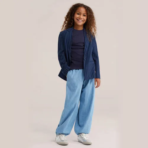 WE Fashion t-shirt met ruches donkerblauw, foto 3