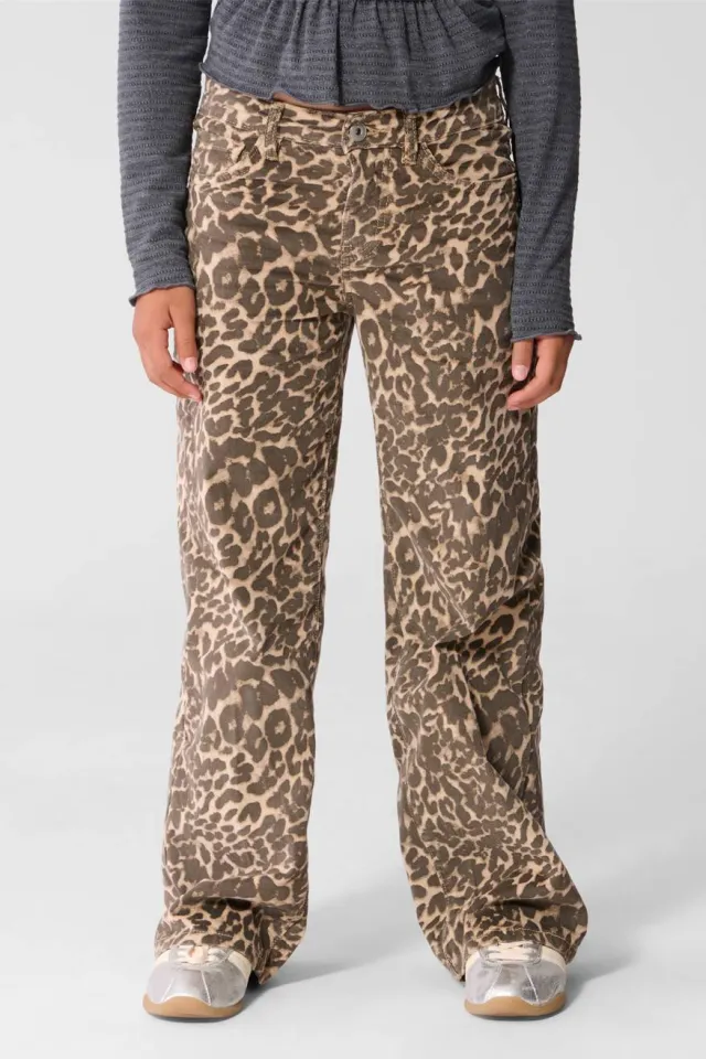 Shoeby wide leg jeans met panterprint - bruin, foto 5