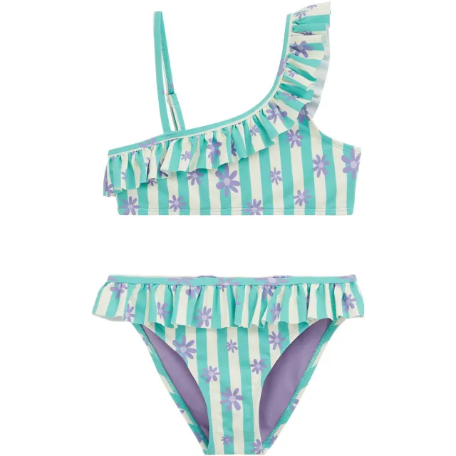 WE Fashion one shoulder gebloemde bikini met ruches - turquoise