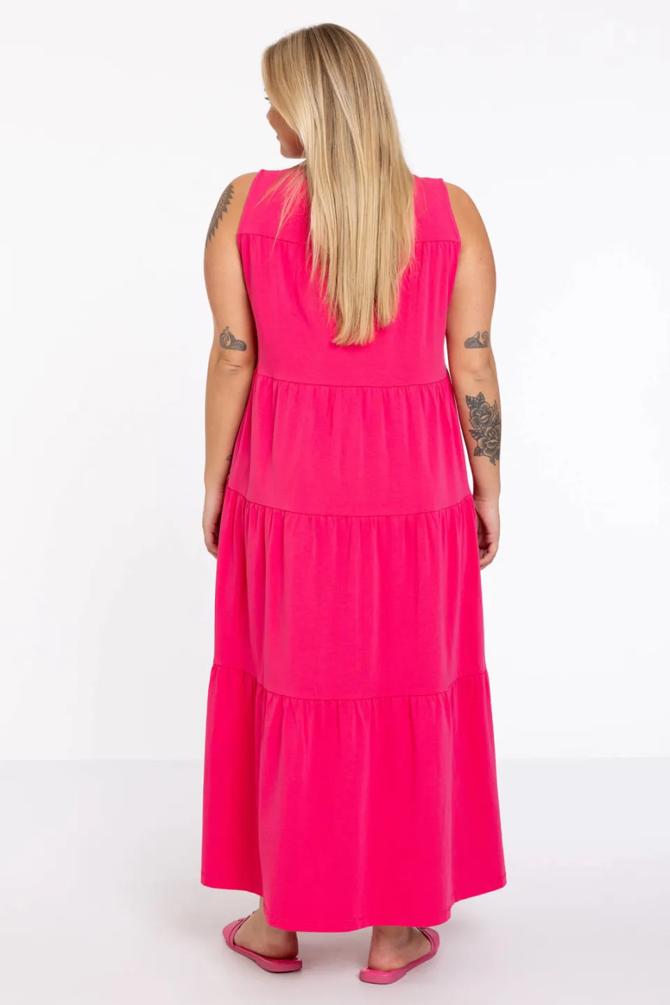Yoek jurk met ruches roze, foto 4