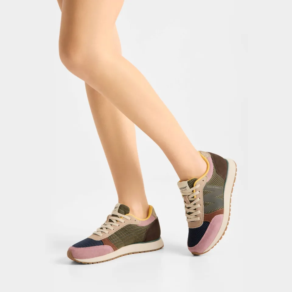 Woden Ronja Icon suède leren sneakers multi bruin/roze, foto 4