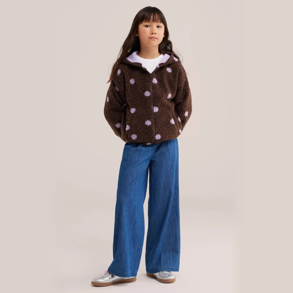 WE Fashion winterteddyjas met stippen donkerbruin donkerbruin/lila, foto 4