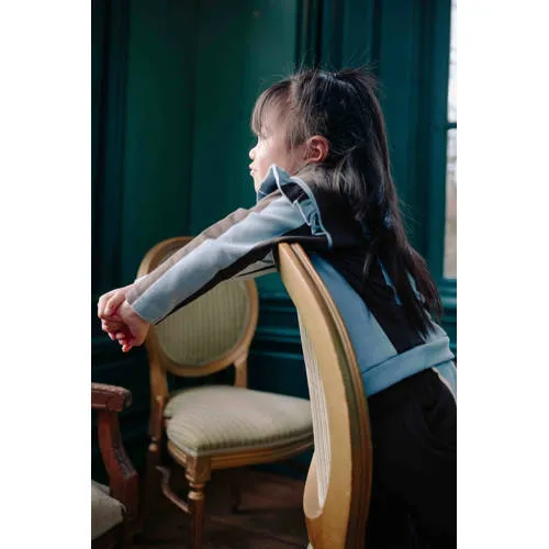 Riffle Amsterdam gestreepte sweater met ruches - donkerbruin/lichtblauw, foto 3