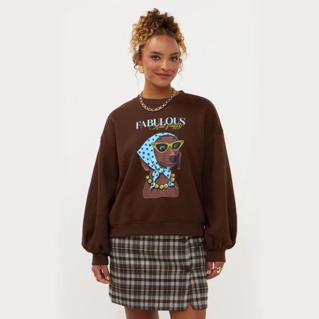 Ydence sweater met print - bruin