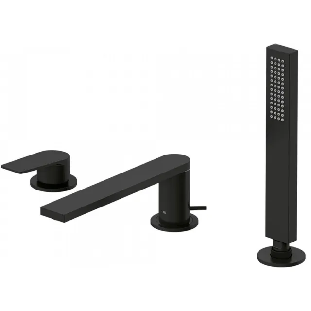 Tres Badrandkraan Tres Project 1-Hendel Rechte Uitloop 18 cm met Omstel en Handdouche Mat Zwart