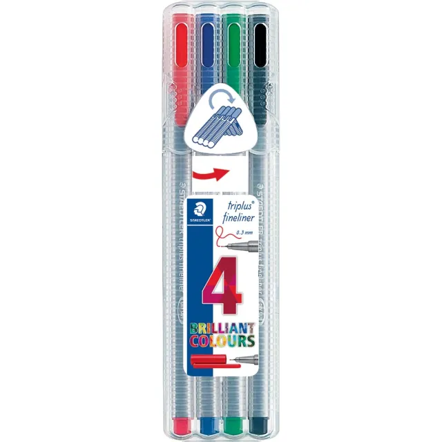 Staedtler Fineliner staedtler triplus 334 assorti 0.3mm 4 Stuks blauw