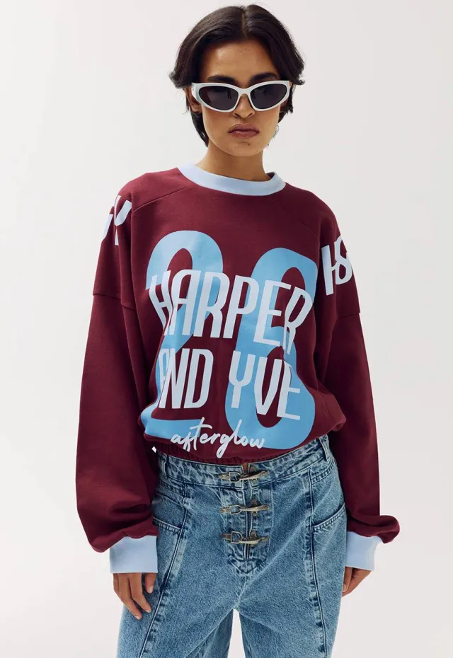 Harper & Yve cropped trui met print - donkerrood Bordeaux