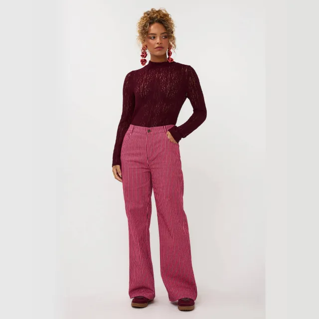 Ydence denim regular waist gestreepte broek roze