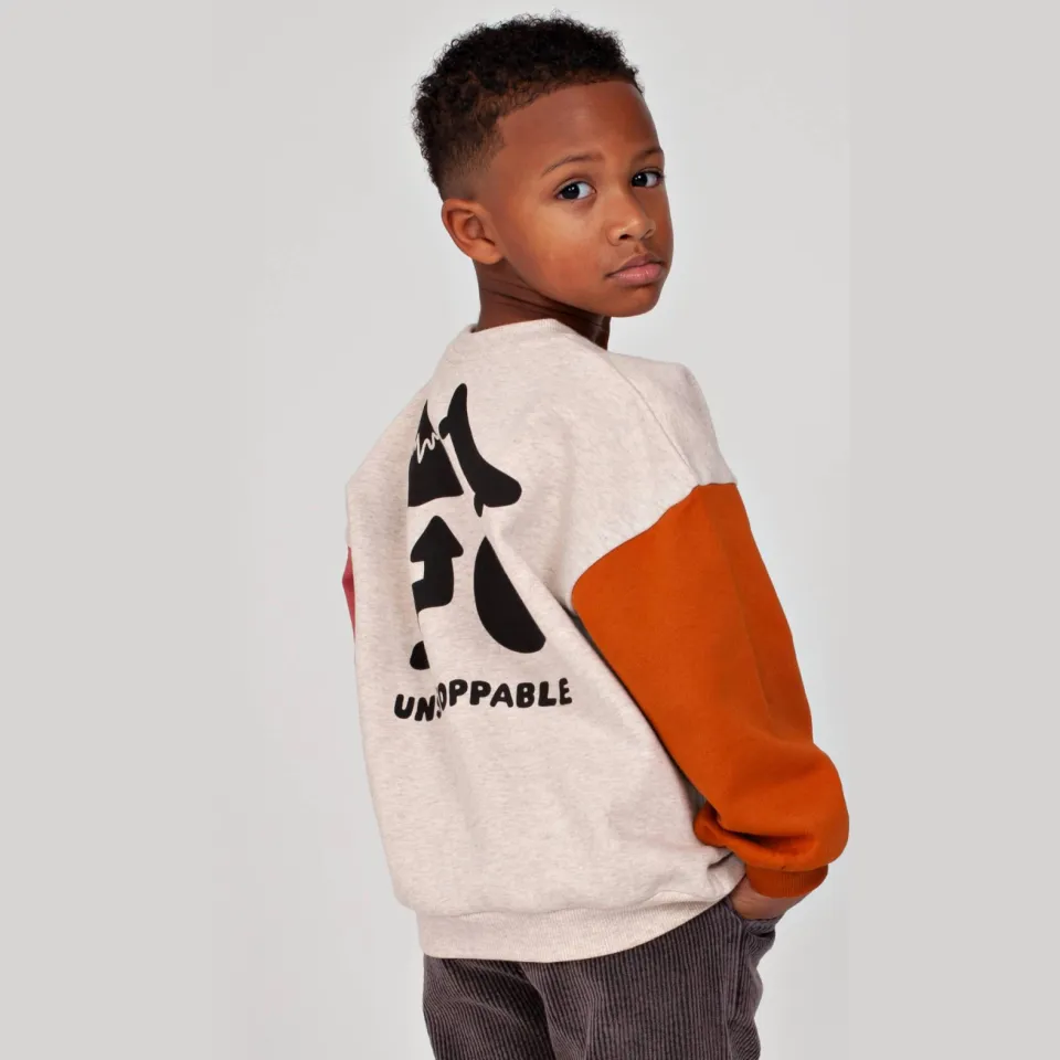 Sturdy oversized sweater Mountain top met backprint offwhite/roze/oranje, foto 3