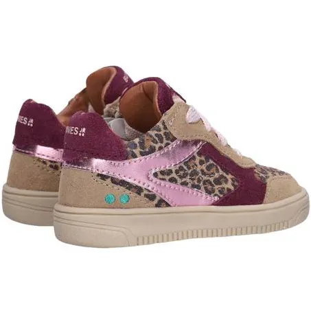 BunniesJR leren sneakers met panterprint - taupe/donkerrood/roze, foto 3