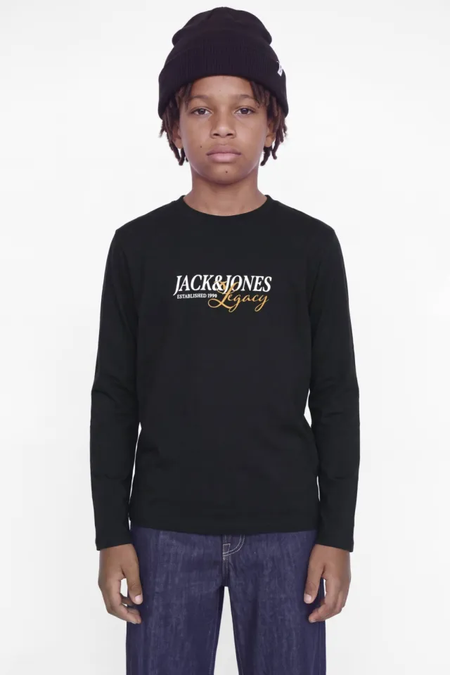 Jack & Jones JUNIOR junior longsleeve met logo - zwart