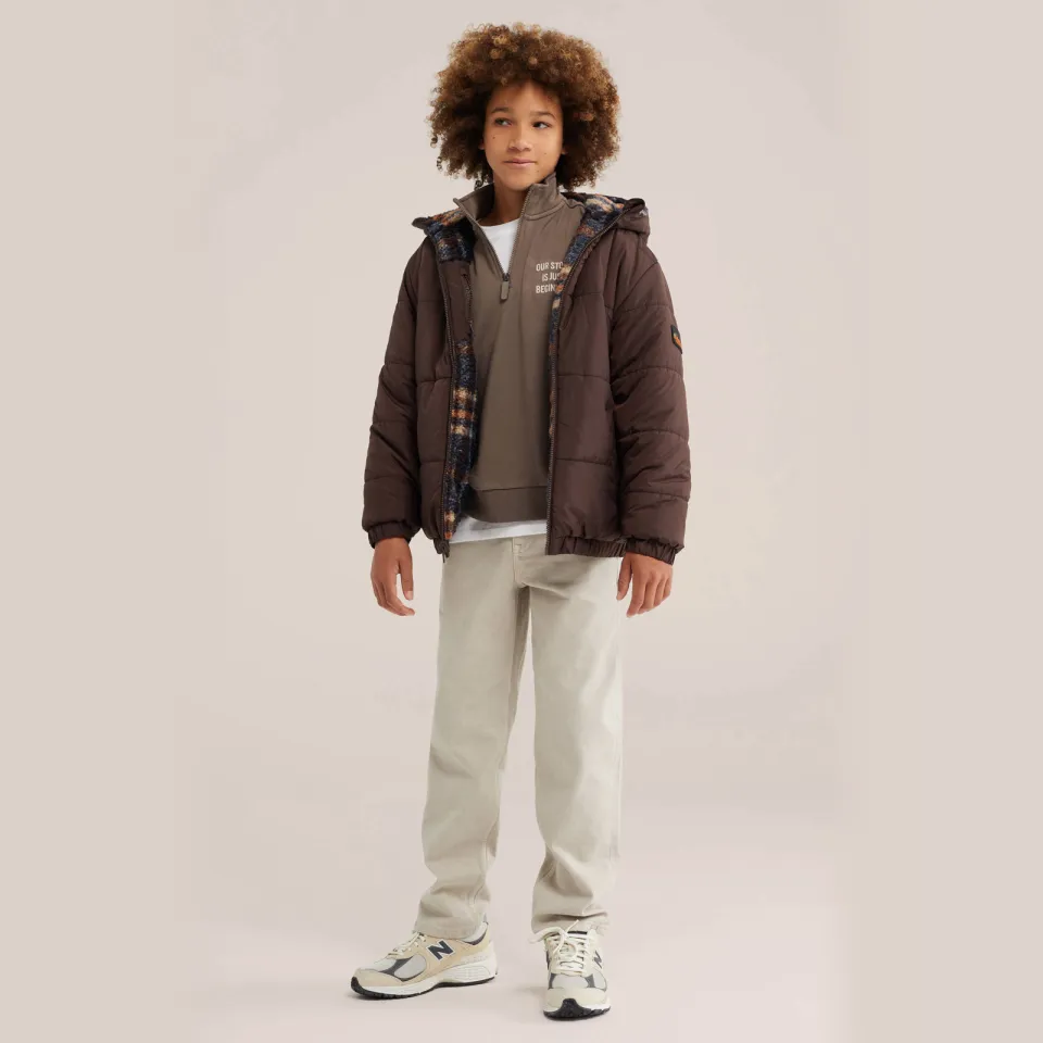 WE Fashion geruite teddy winterjas bruin, foto 4