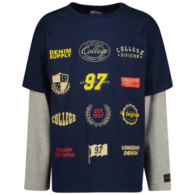 Vingino longsleeve donkerblauw met print Donkerblauw/grijs melange