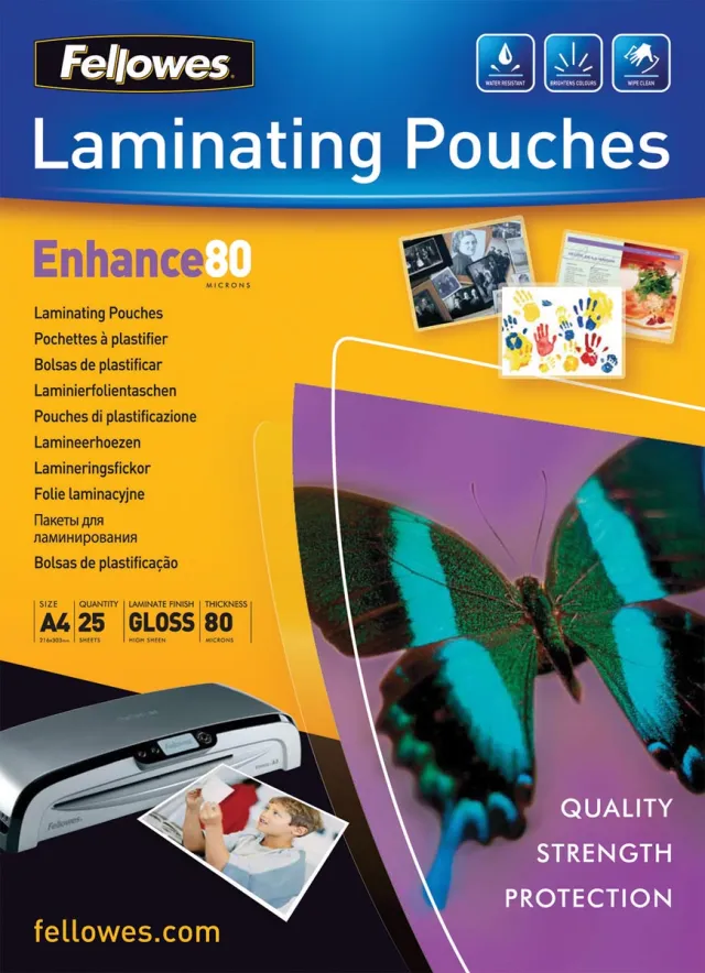 Fellowes Lamineerhoes fellowes a4 2x80micron glans 25 stuks