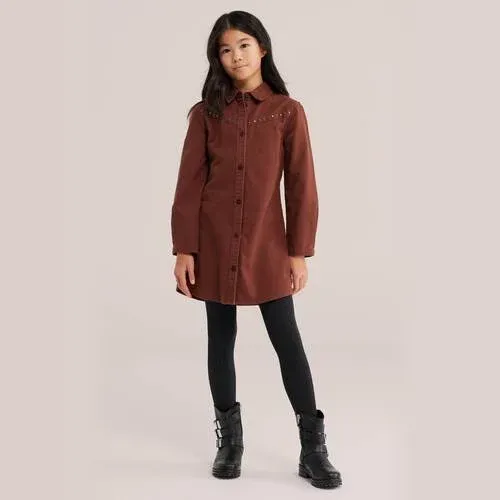 WE Fashion denim blousejurk met studs roodbruin, foto 3