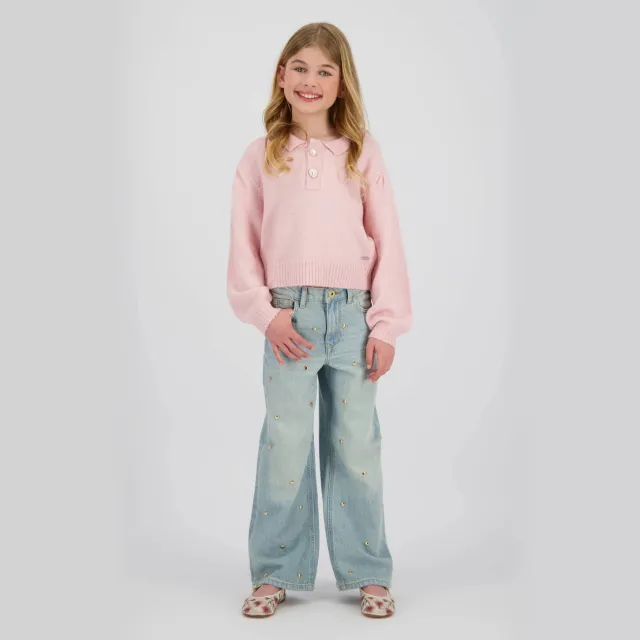 Vingino wide leg jeans wide leg jeans met hartjes light blue denim Light Vintage