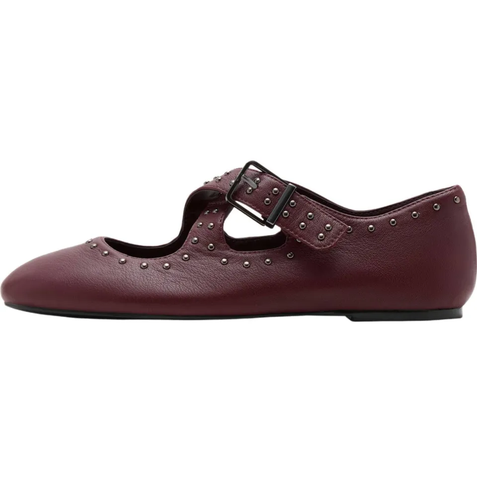 Mango TEEN leren ballerina's met studs - bordeauxrood, foto 5