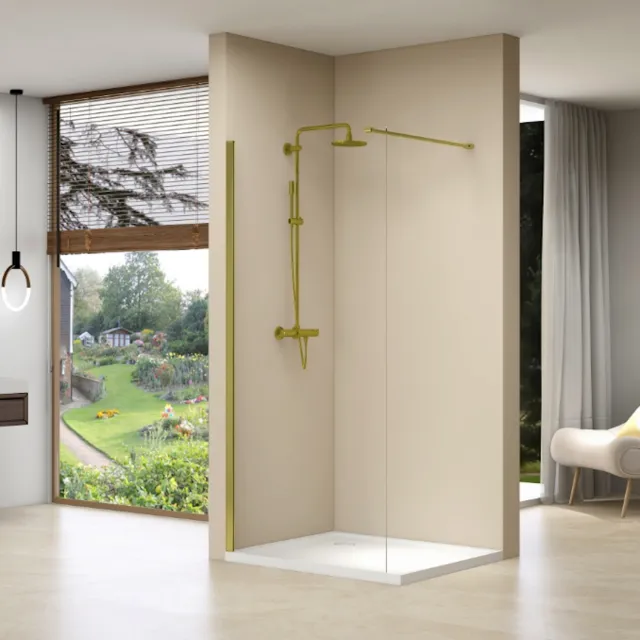 Van Rijn Inloopdouche Van Rijn Products Vaste Wand 69-71 x 200 cm Helder Glas en Gouden Muurprofiel