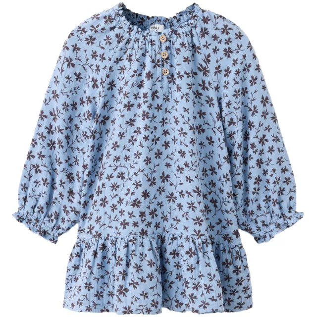 Mango Kids korte jurk met ruches en bloemenprint lichtblauw lichtblauw/bruin, foto 2