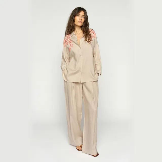 Mos Mosh wide leg high waist gestreepte capri zand