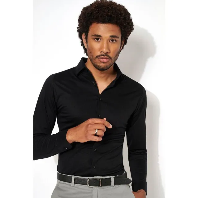 Desoto Slim Fit jersey overhemd zwart