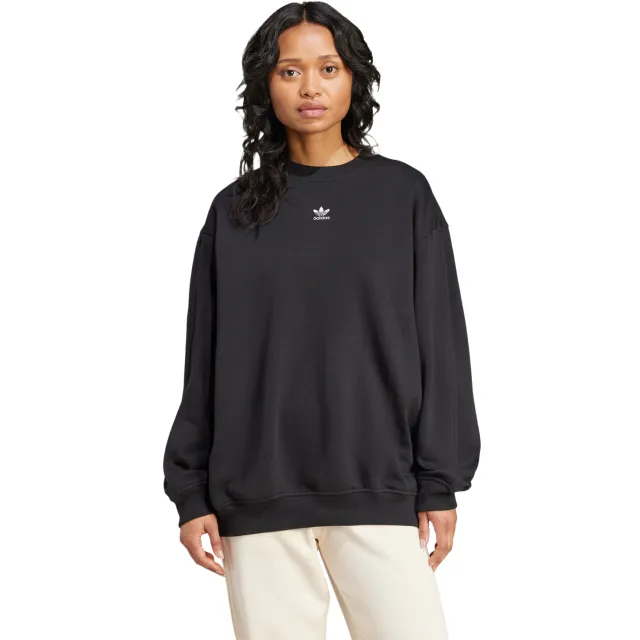 Adidas Essentials Long Oversized Crew Sweatshirt Sweatshirts Dames - Zwart - Maat XXS (26-28) - Katoen Jersey Black