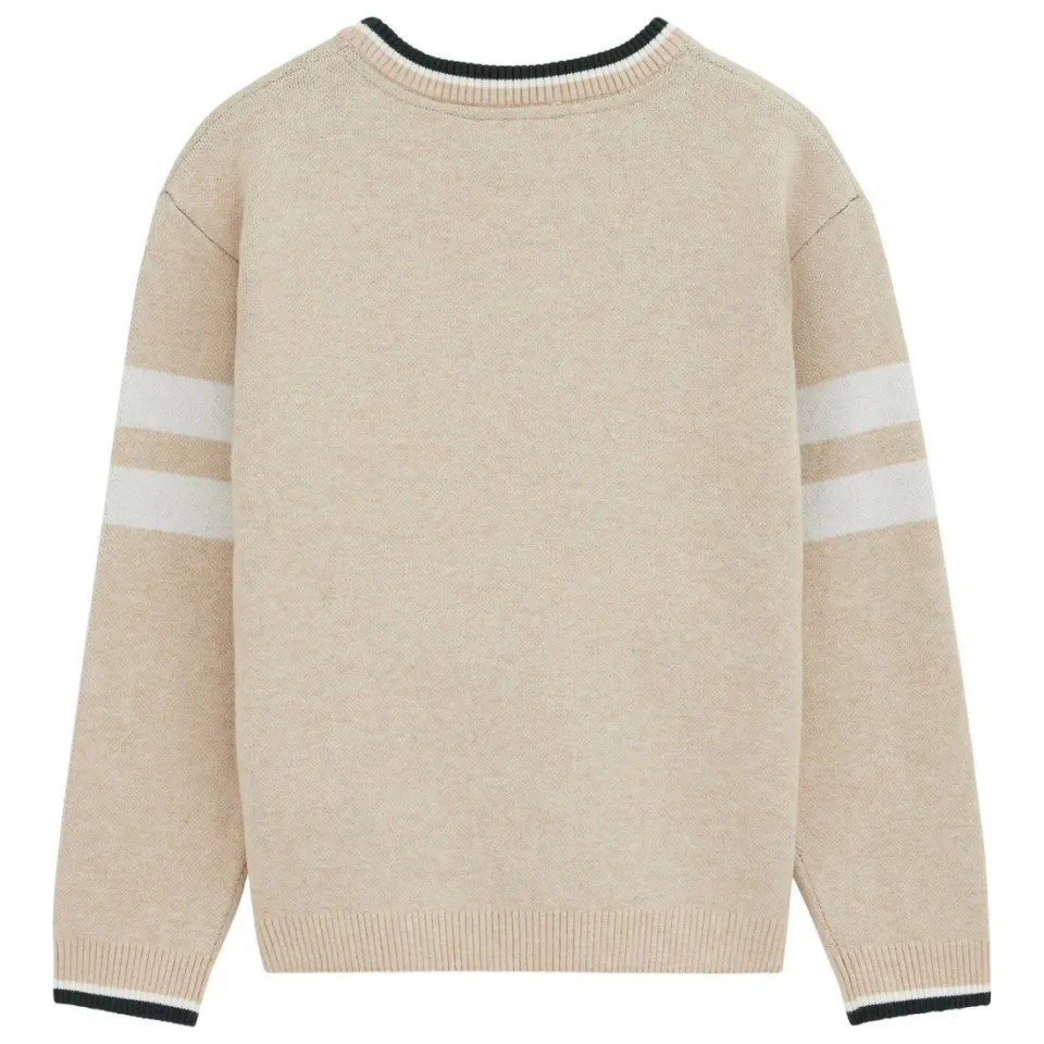 WE Fashion gebreide gestreepte trui met tekst - beige, foto 4