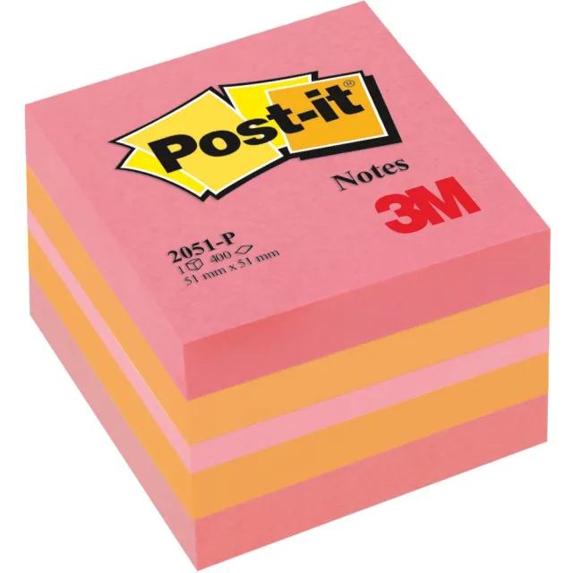 Post-It Memoblok post-it 2051 51x51mm kubus roze oranje