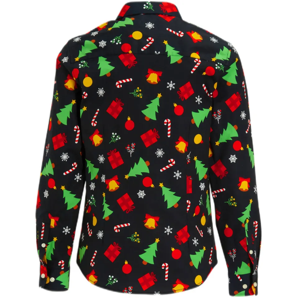 OppoSuits overhemd Christmas Icons met all over print zwart/multicolor, foto 3
