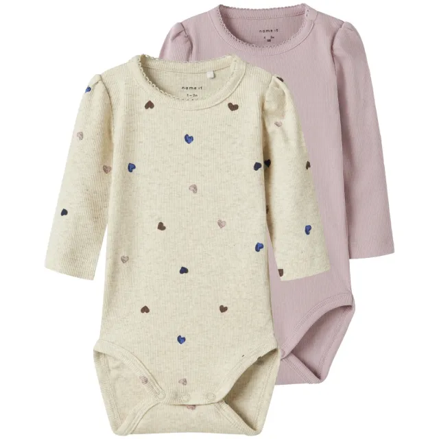 NAME IT BABY gebreide romper met hartjes - set van 2 Beige/roze