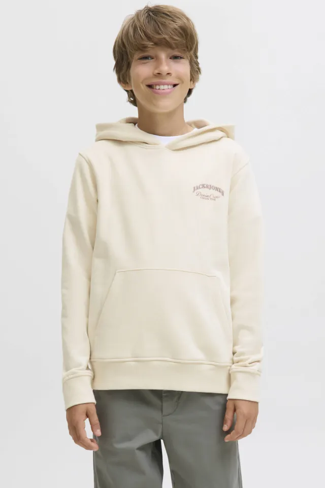 Jack & Jones JUNIOR hoodie met backprint ecru Ecru/bruin