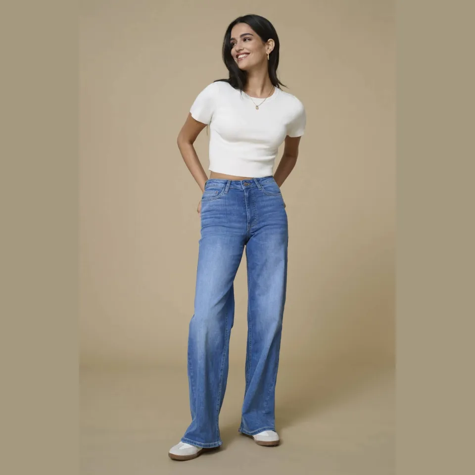 JDY high waist wide leg jeans JDYFELINA medium blue denim, foto 4