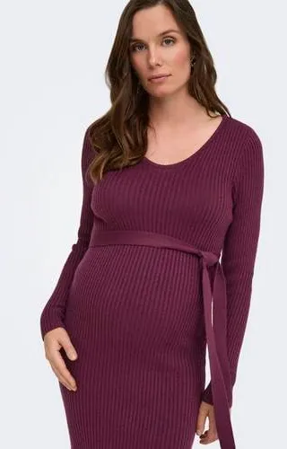 Only MATERNITY gebreide midi jurk V-hals donkerpaars, foto 5