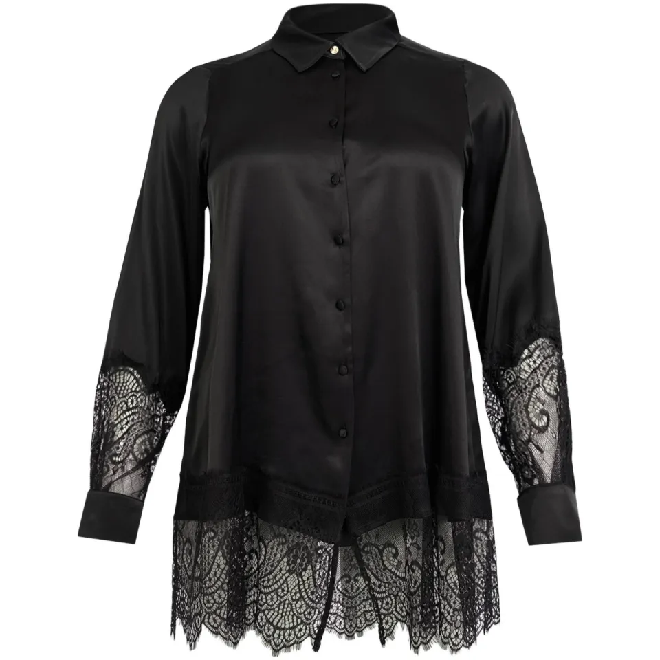Yoek blouse A-lijn SATIN zwart, foto 2