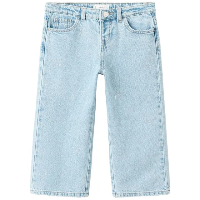 Mango Kids regular waist straight leg jeans met strass-steentjes - lichtblauw Light blue denim