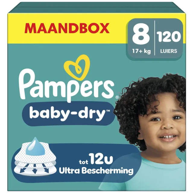 Pampers Baby-Dry Maat 8 maandbox - 120 luiers - 17kg+
