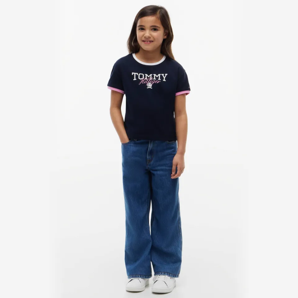 Tommy Hilfiger T-shirt met logo donkerblauw meisjes Donkerblauw/wit/roze