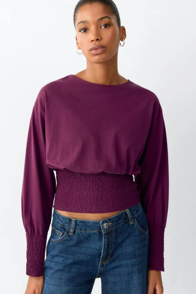Mango TEEN longsleeve met smockwerk - bordeauxrood