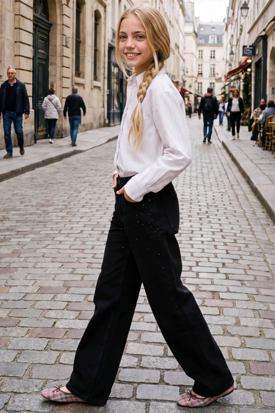 JJXX GIRL JXTOKYO wide leg jeans met studs - black denim, foto 6