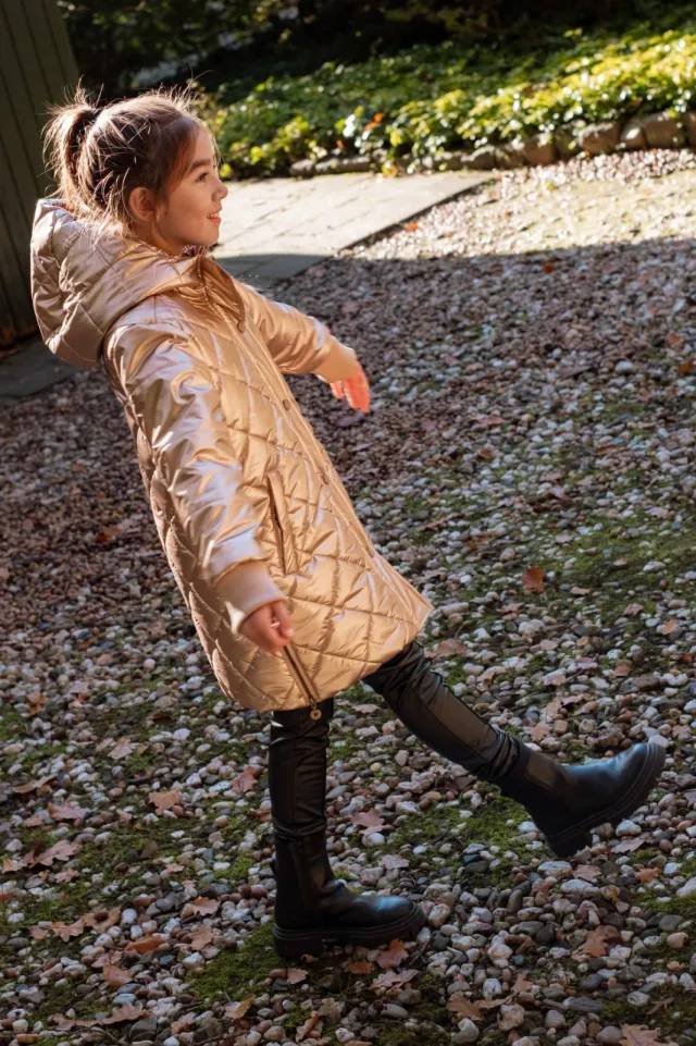Like Flo quilted winterjas met split bruin, foto 2