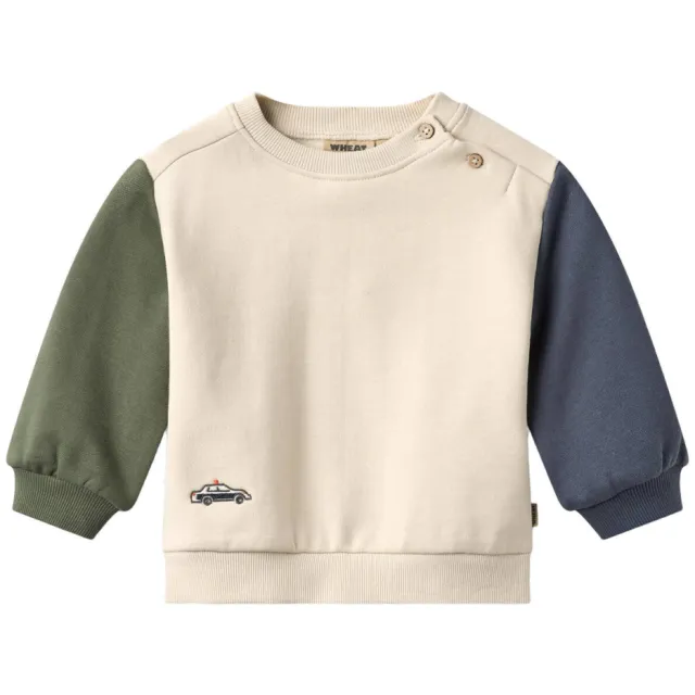 Wheat rechtvallende sweater - ecru/blauw/groen
