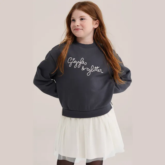 WE Fashion midi sweatjurk met tule donkergrijs wit, foto 4