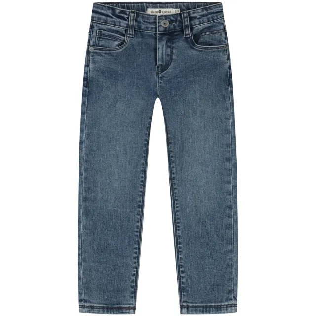 Stains&Stories regular fit straight leg jeans - mediumblauw Medium blue denim