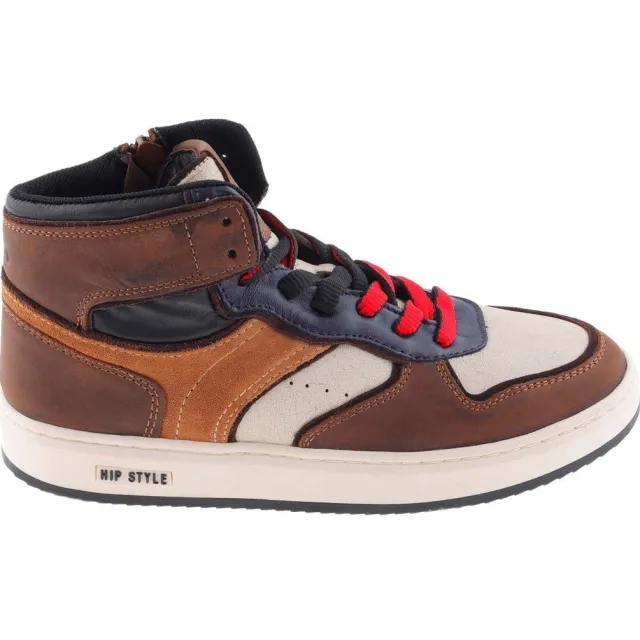 Hip leren sneakers - bruin/cognac/ecru