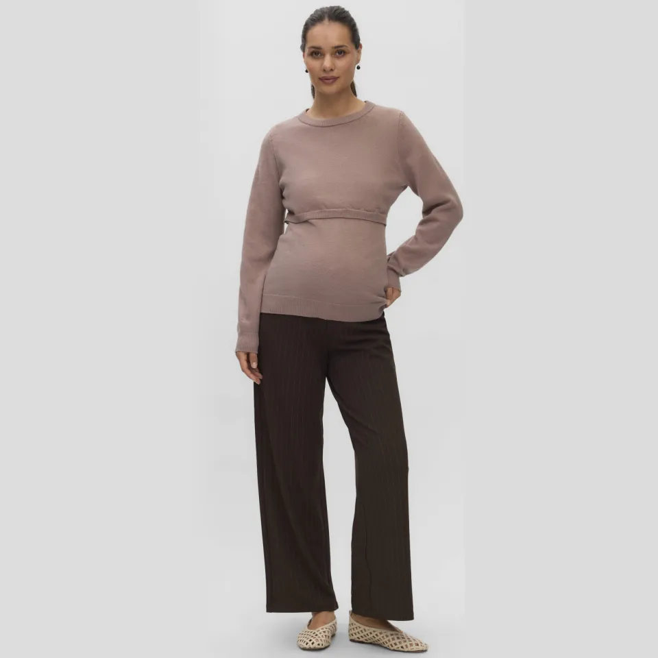 Vero Moda Maternity wide leg zwangerschapsbroek bruin Bruin/ecru