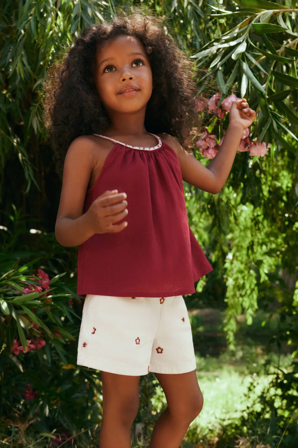 Mango Kids gebloemde denim short met borduursels ecru