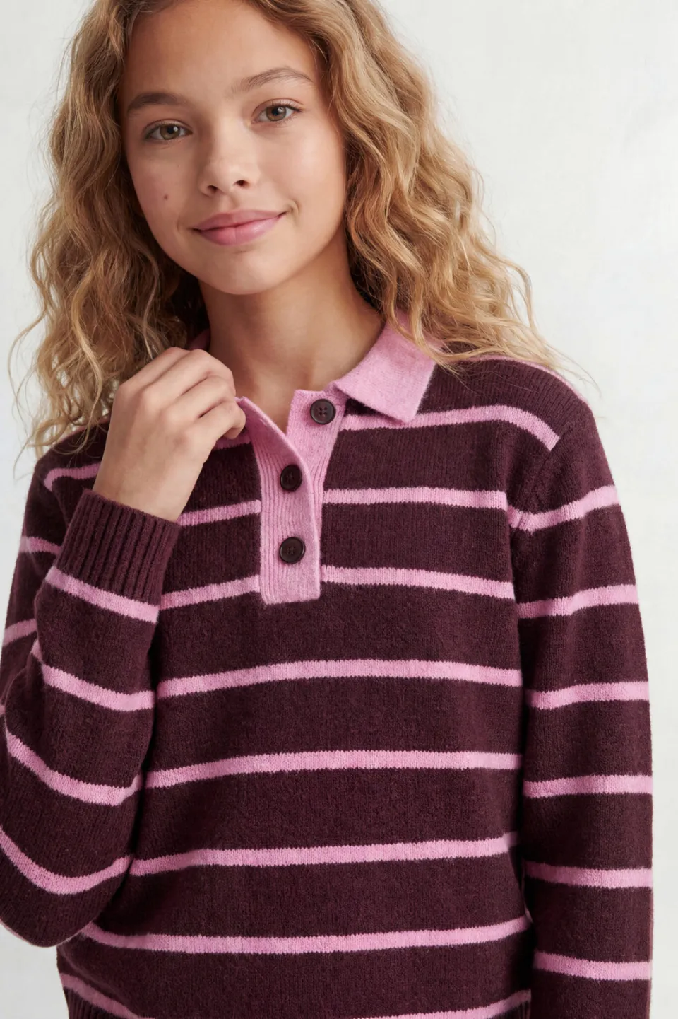 JJXX GIRL gebreide gestreepte trui met wol - donkerrood, foto 5
