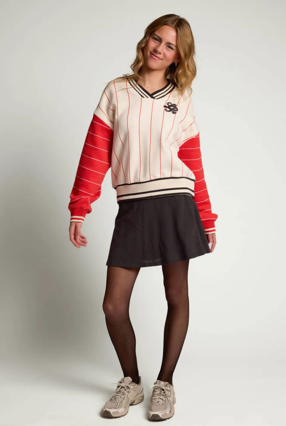 LOOXS 10sixteen rechtvallende gestreepte sweater met backprint - ecru, foto 4