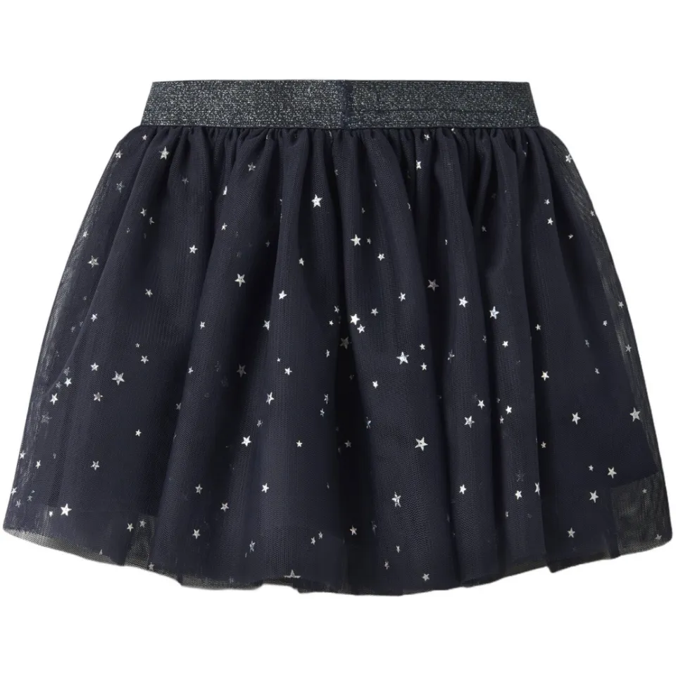 NAME IT MINI korte tule rok met sterren - marineblauw, foto 2